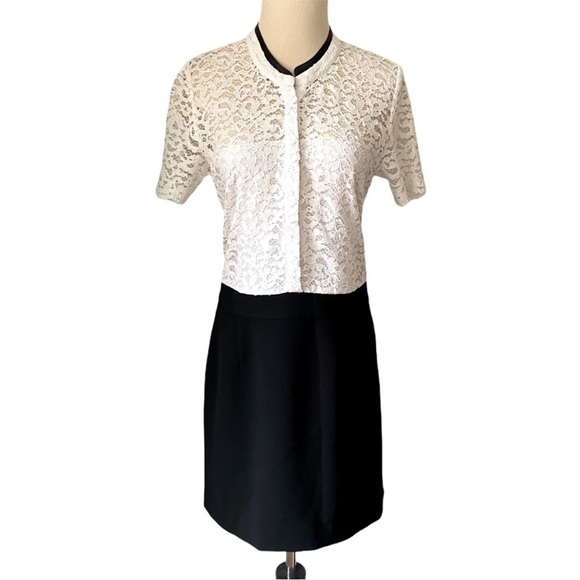 The Kooples Contrast Mini Dress $350 White Lace Black Crepe Women Size Medium - Picture 3 of 9